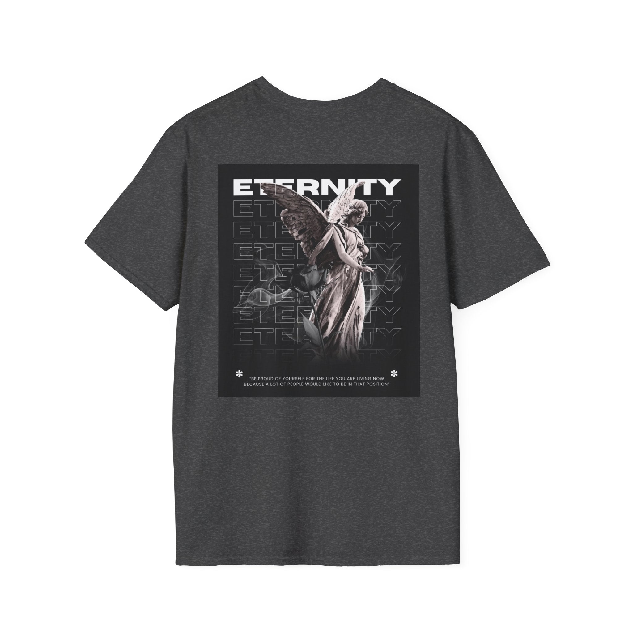 Eternity Angel T-Shirt — Small Ghosts Chest & Retro Statue Back Graphic