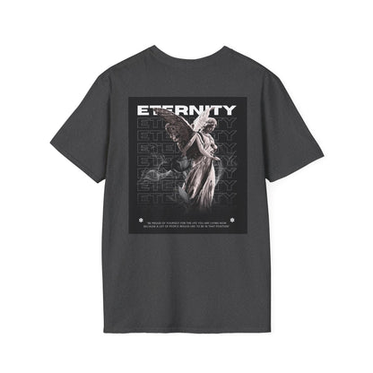 Eternity Angel T-Shirt — Small Ghosts Chest & Retro Statue Back Graphic