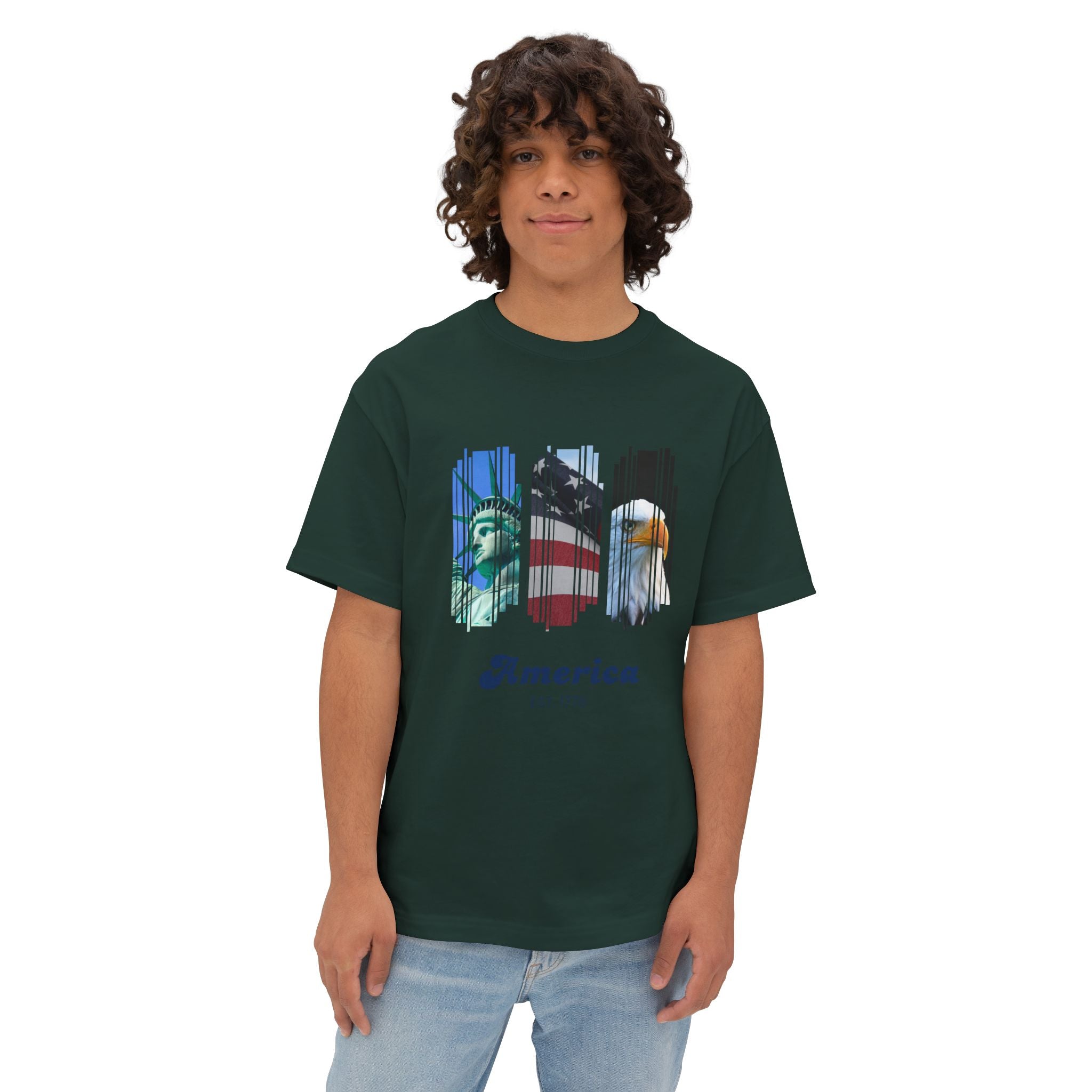 America Flag tshirt — Statue of Liberty, Flag & Eagle Graphic
