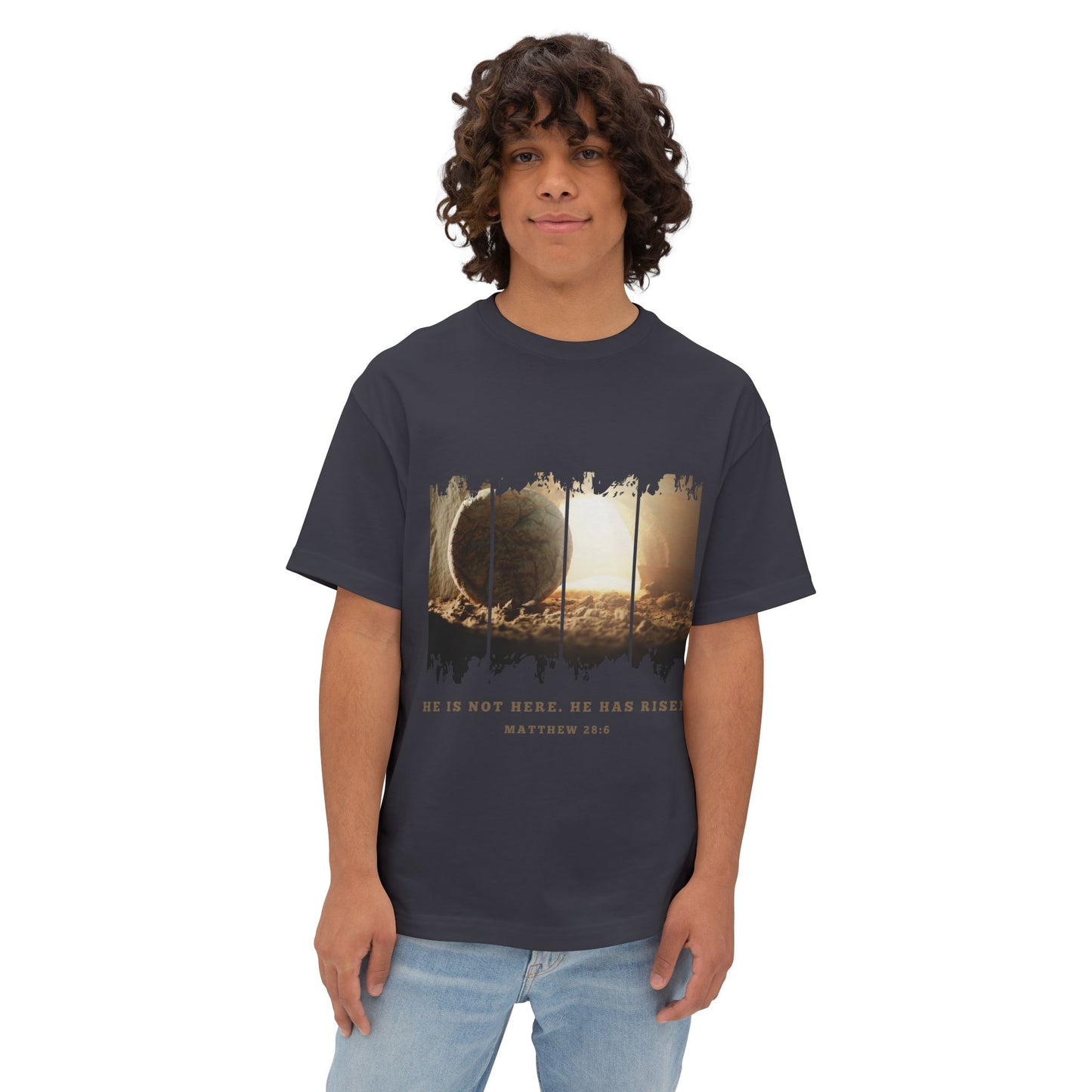 He Is Risen Oversized Tee — Easter Christian Resurrection Shirt