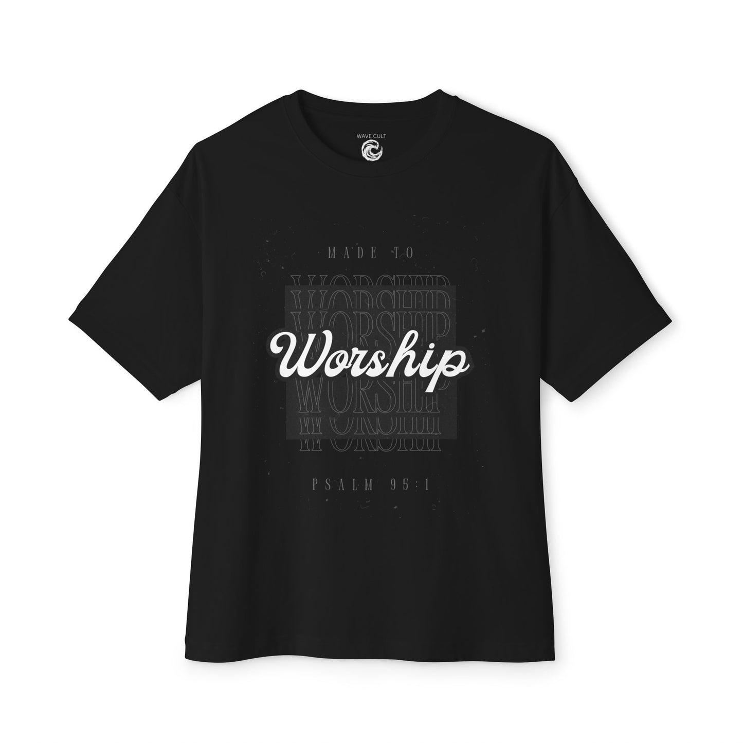 Worship Boxy Tee — Retro Script Faith T-Shirt (Psalm 95:1)