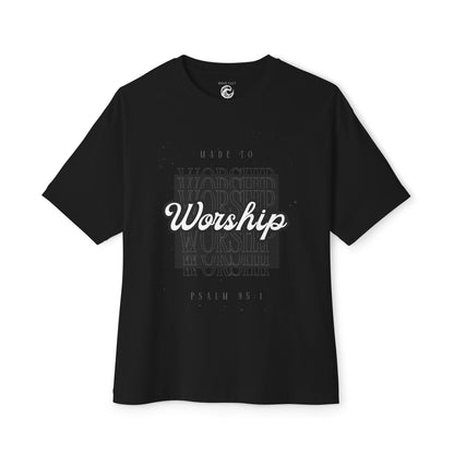 Worship Boxy Tee — Retro Script Faith T-Shirt (Psalm 95:1)