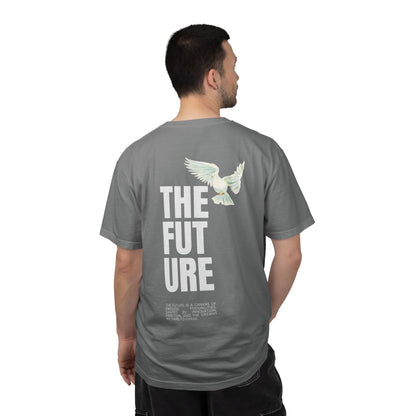 T-Shirt — 'THE FUTURE' Dove Graphic Tee with Headset Chest Sketch