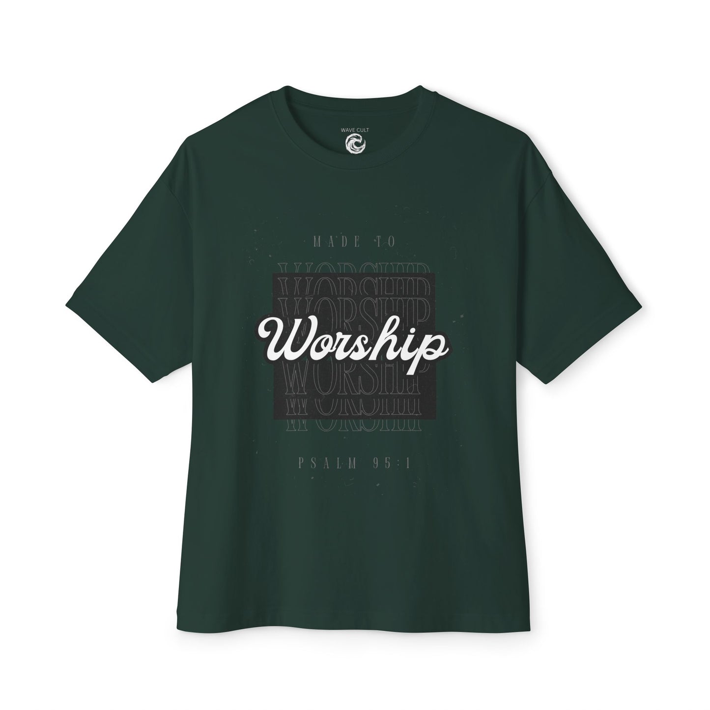 Worship Boxy Tee — Retro Script Faith T-Shirt (Psalm 95:1)