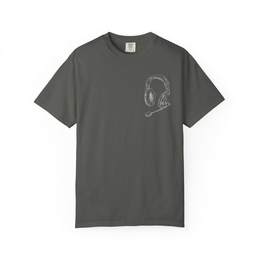 T-Shirt — 'THE FUTURE' Dove Graphic Tee with Headset Chest Sketch