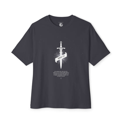 Boxy Tee — Dagger & Banner Graphic T-Shirt ("Forgive Us")