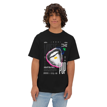 Pop Music Graphic Tee — 'Feel the Beat, Live the Pop' Oversized Boxy T-Shirt
