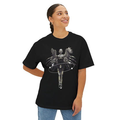 Angel Hula Hoop Graphic Tee — Metallic Angel Wings Streetwear Shirt