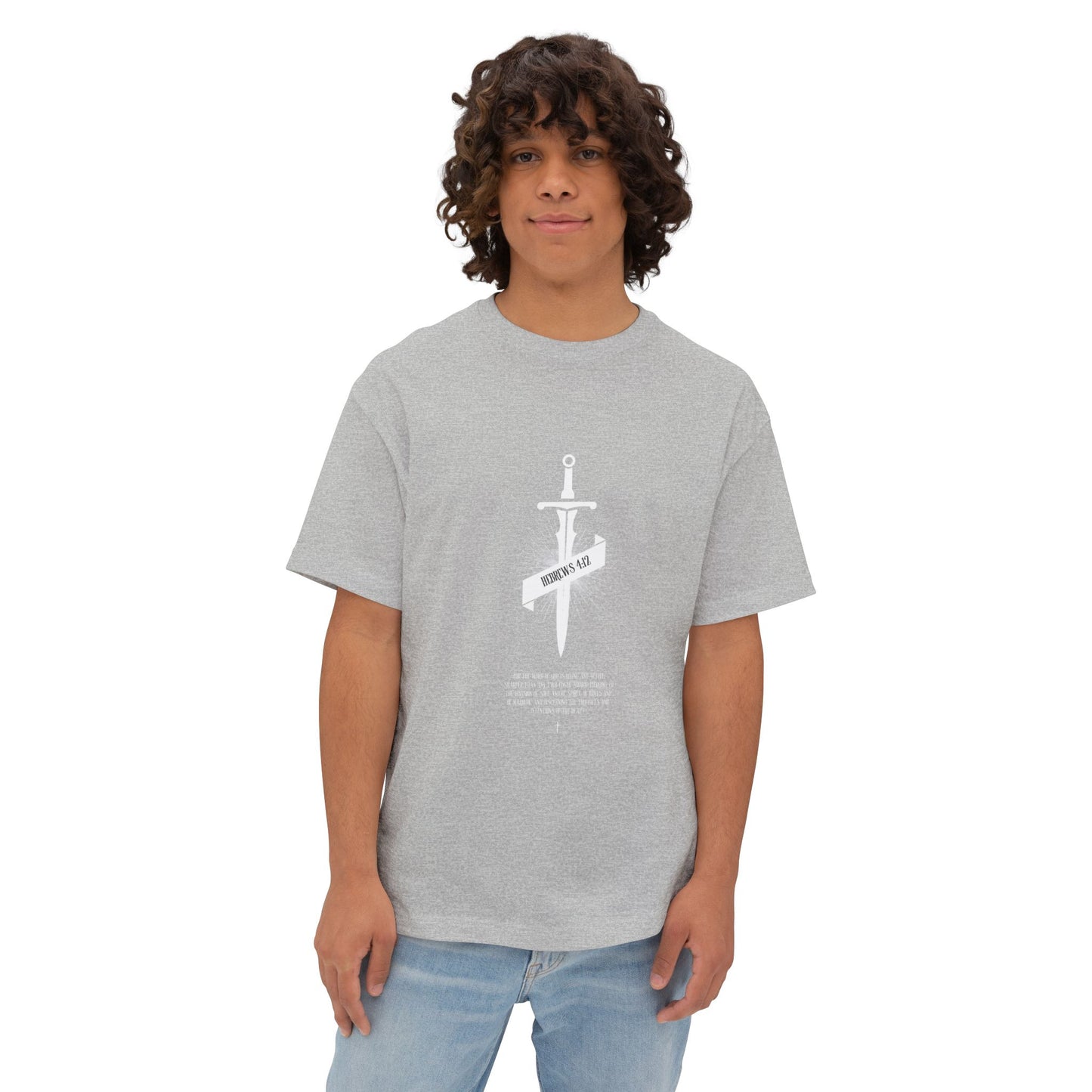 Boxy Tee — Dagger & Banner Graphic T-Shirt ("Forgive Us")
