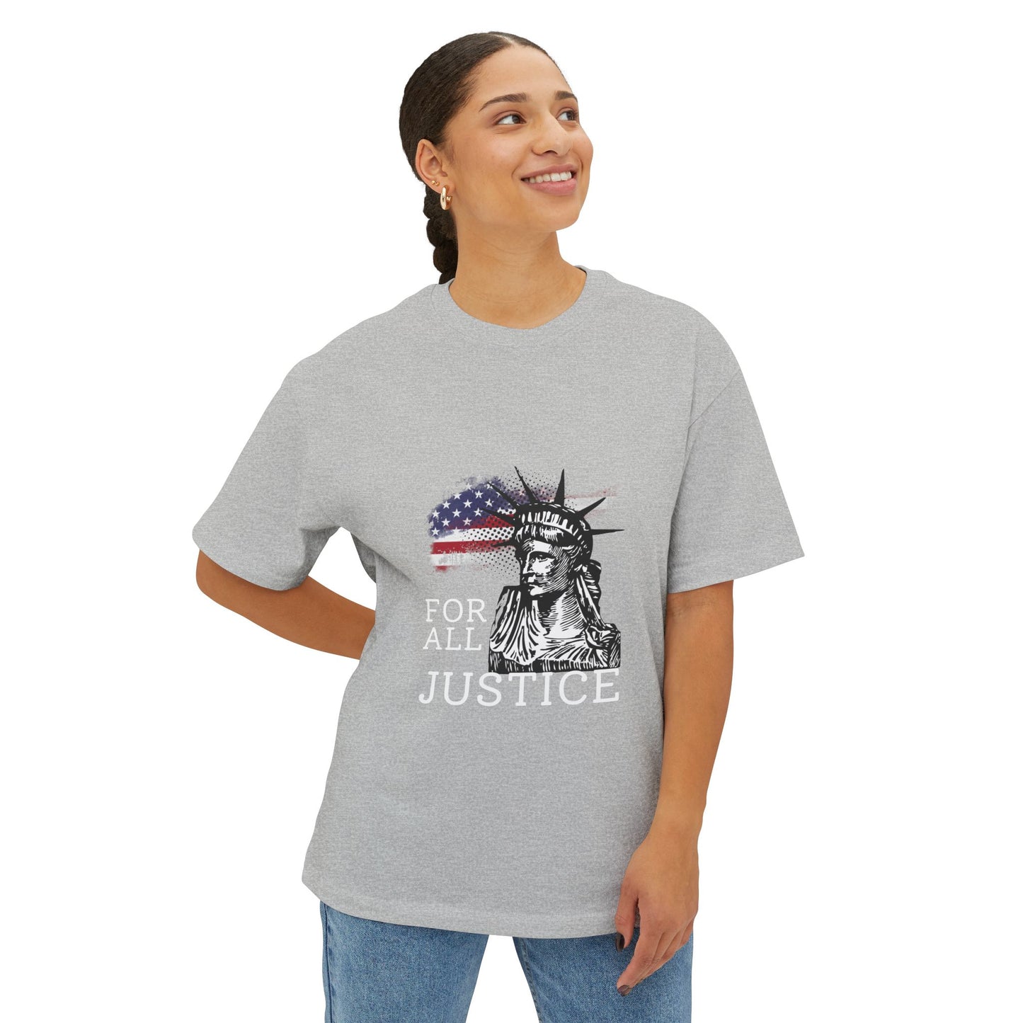 For All Justice Tee — Liberty Statue American Flag T‑Shirt