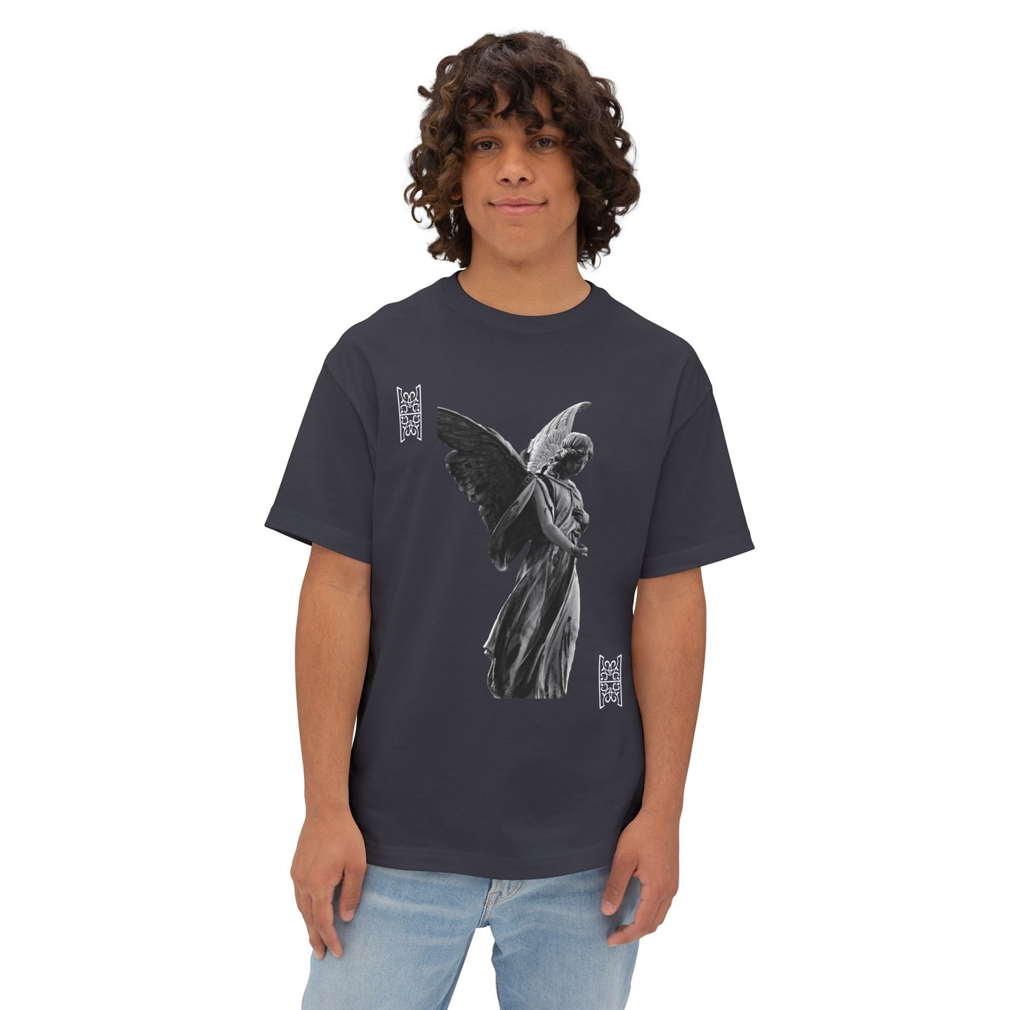 Angel Statue Graphic Tee — 'Pure Remorse' Streetwear Oversized Boxy T‑Shirt