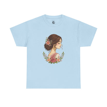 Floral Profile Tee — Vintage Woman Portrait T-Shirt