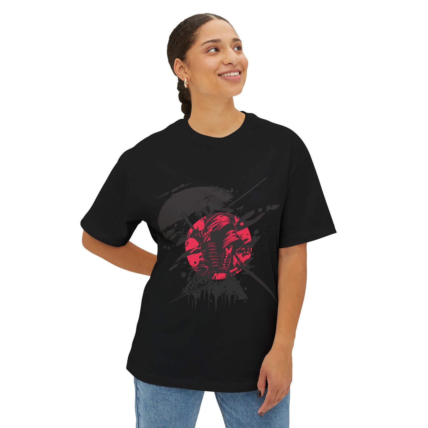 Graphic Tee — Red Samurai Sun Abstract Design