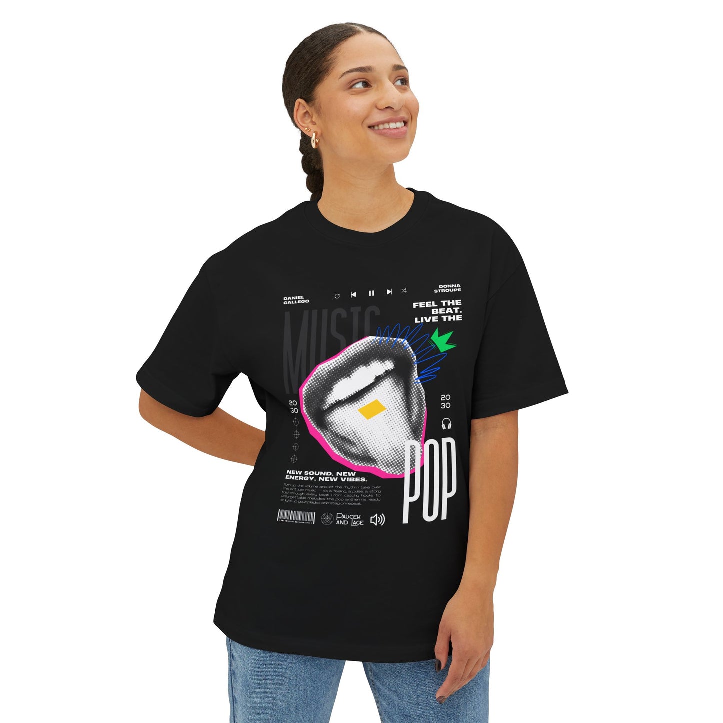 Pop Music Graphic Tee — 'Feel the Beat, Live the Pop' Oversized Boxy T-Shirt