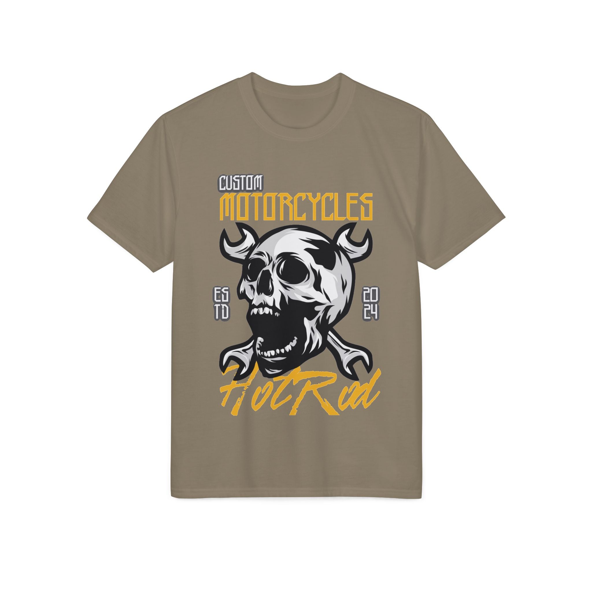 Motorcycles Hot Rod Skull T-Shirt — Biker Skull Wrench Graphic Tee