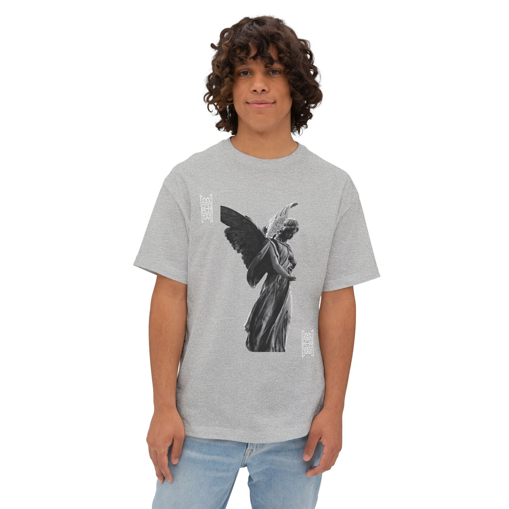 Black Tshirt Angel Statue — 'Pure Remorse' Streetwear.