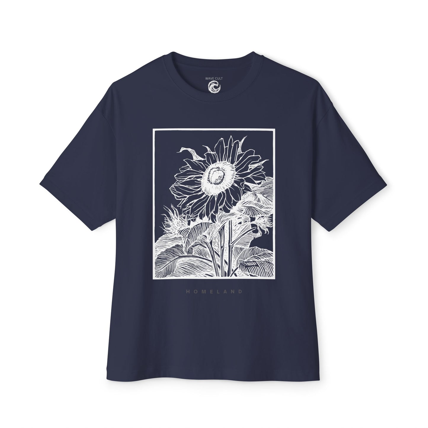 Sunflower Frame Graphic Tee — Monochrome Botanical Boxy T-Shirt