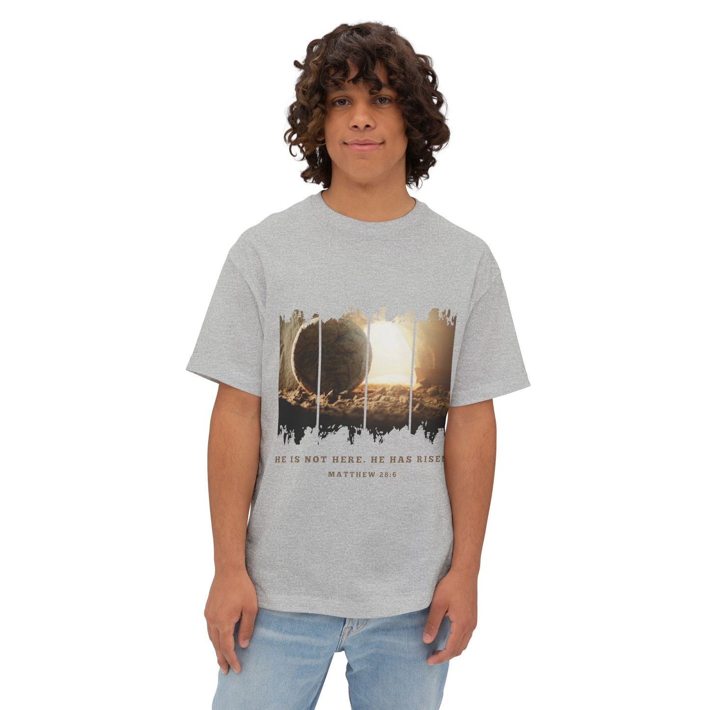 He Is Risen Oversized Tee — Easter Christian Resurrection Shirt