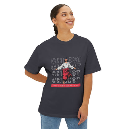 Christ Over Everything Tee — Retro Jesus Graphic Oversized Boxy Shirt