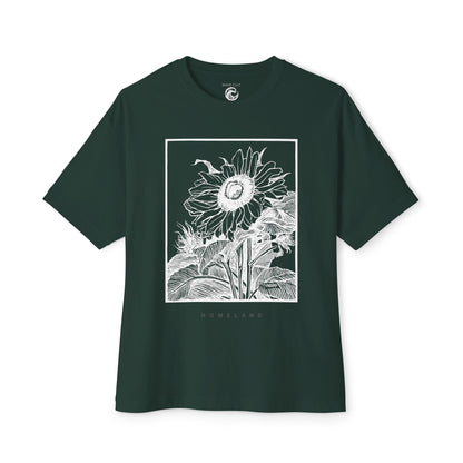 Sunflower Frame Graphic Tee — Monochrome Botanical Boxy T-Shirt