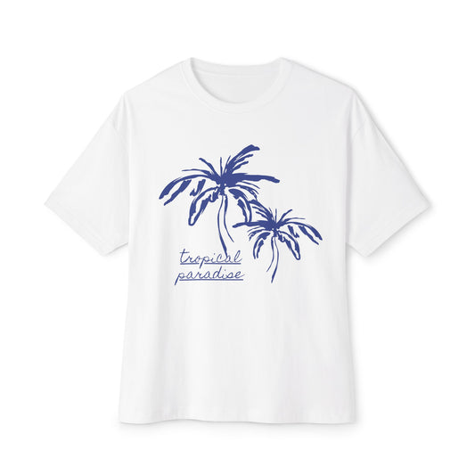Tropical Paradise Boxy Tee — Palm Tree Oversized Graphic T-Shirt