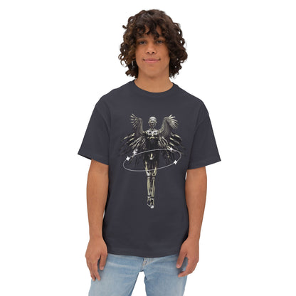 Angel Hula Hoop Graphic Tee — Metallic Angel Wings Streetwear Shirt