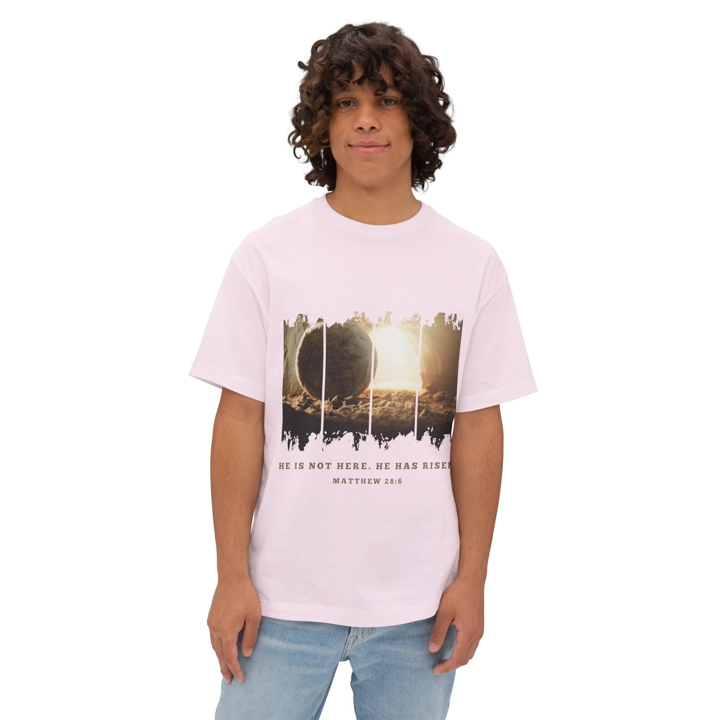 He Is Risen Oversized Tee — Easter Christian Resurrection Shirt