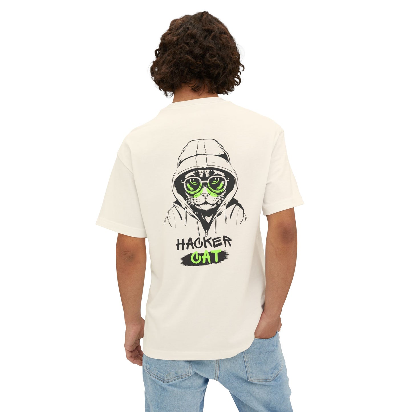 Hacker Cat Tee — Graphic Oversized Boxy T-Shirt