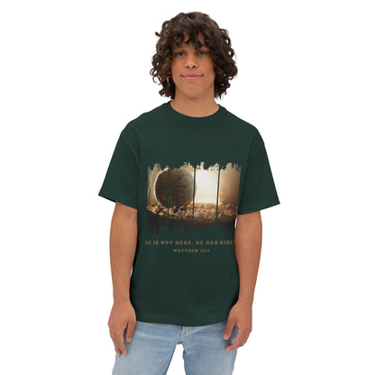 He Is Risen Oversized Tee — Easter Christian Resurrection Shirt