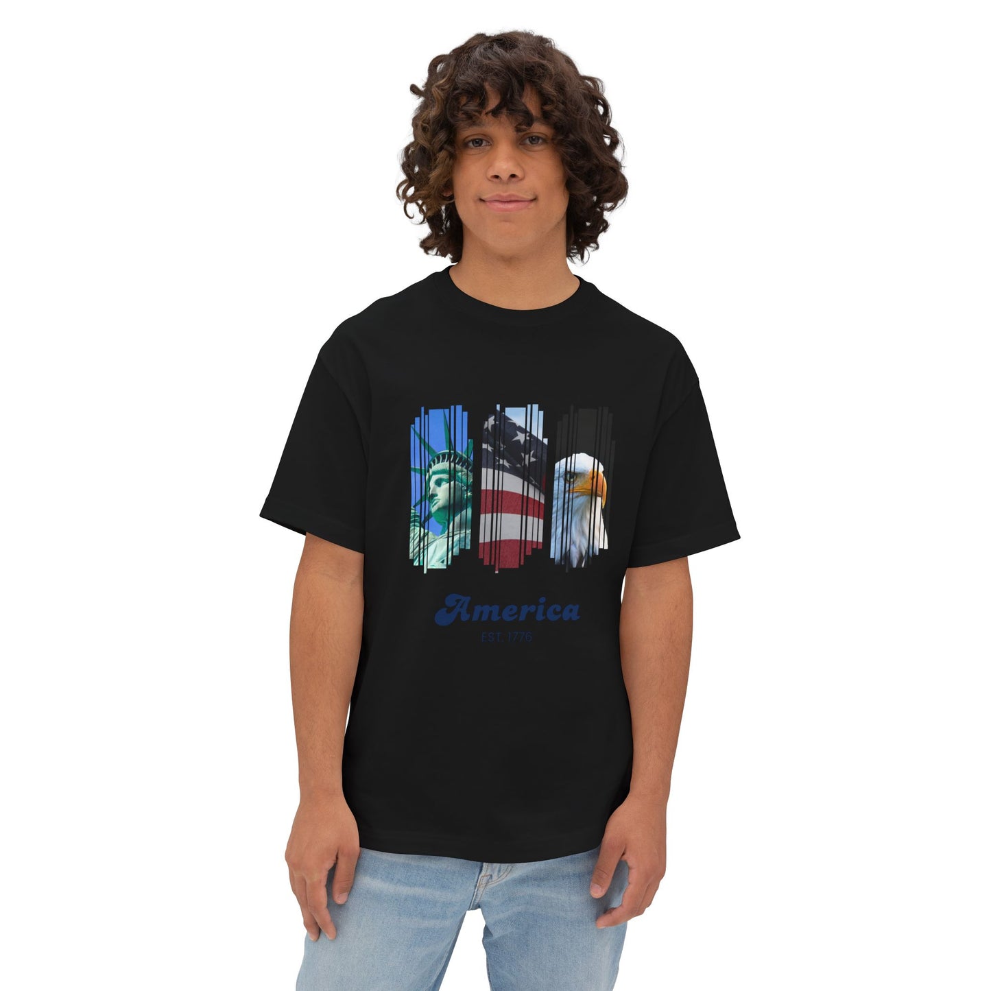 Patriotic America Tee — Statue of Liberty, Flag & Eagle Graphic
