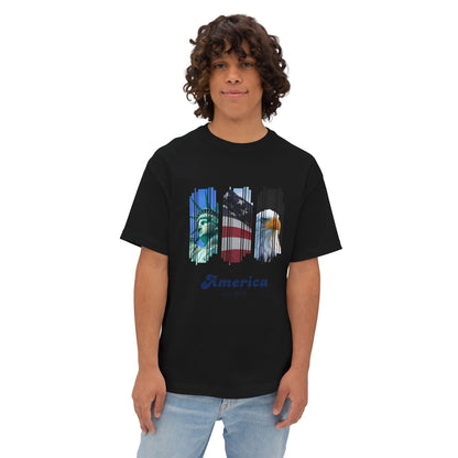 Patriotic America Tee — Statue of Liberty, Flag & Eagle Graphic