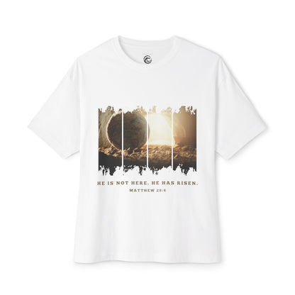 He Is Risen Oversized Tee — Easter Christian Resurrection Shirt