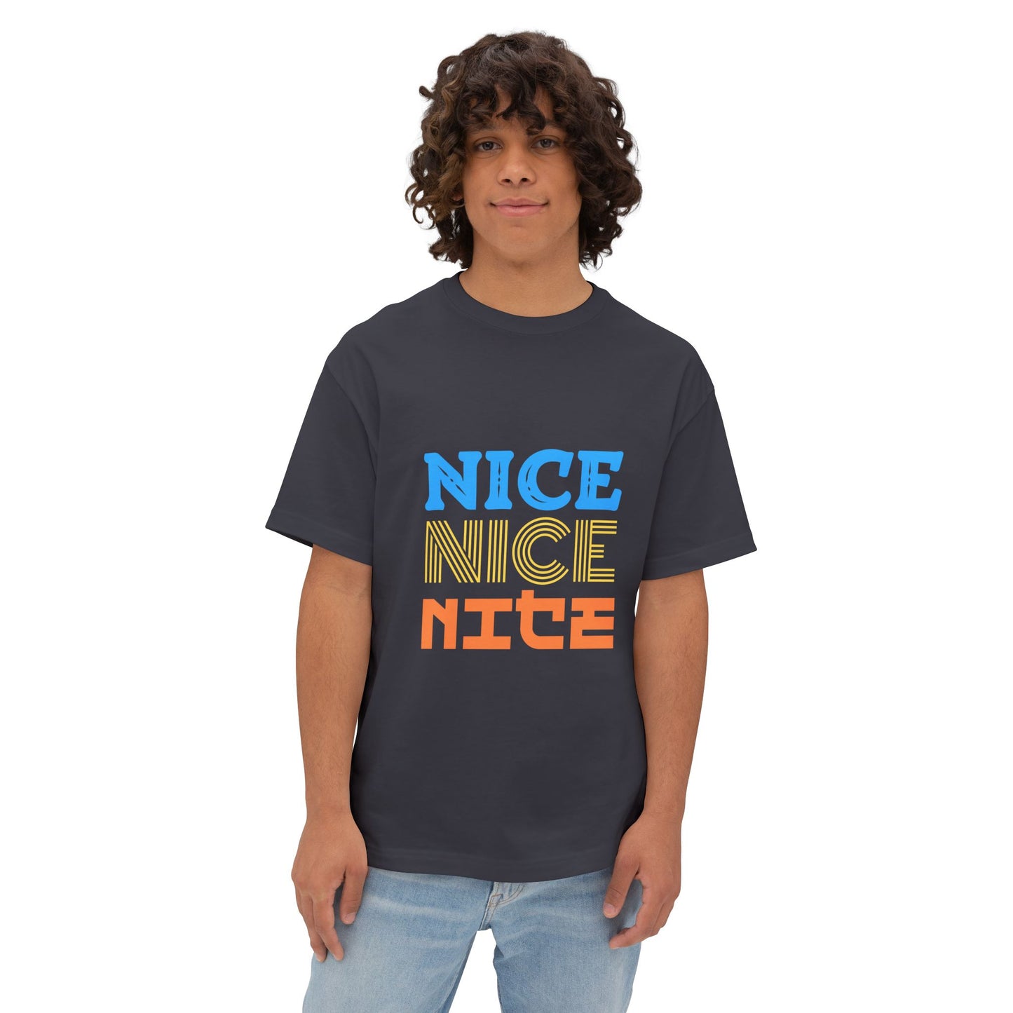 Nice Nice Nice Boxy Tee — Retro Colorblock Graphic T‑Shirt