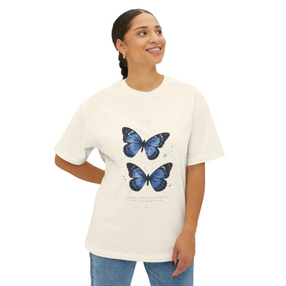 Blue Butterfly Oversized Tee – Casual Floral Graphic T-Shirt