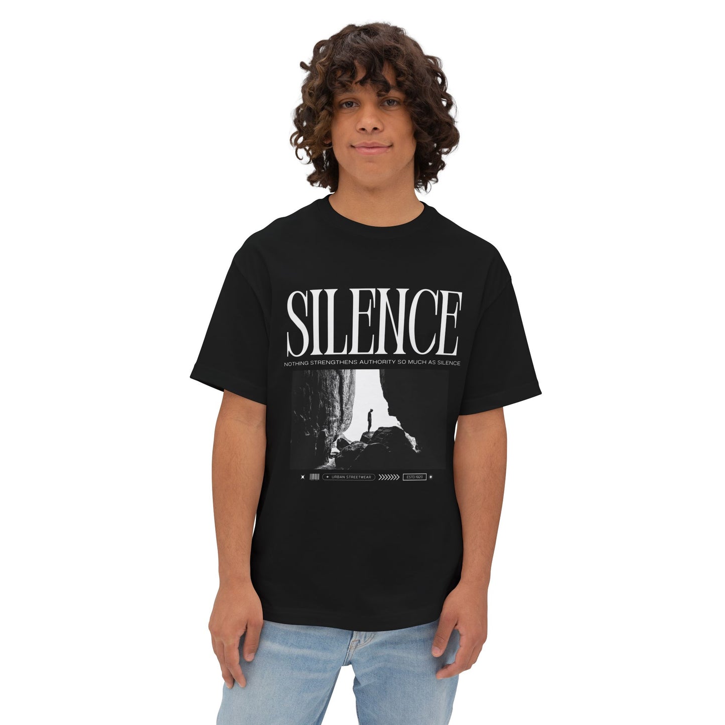 Silence Tee — Minimalist Black Graphic T-Shirt with 'SILENCE' Typography