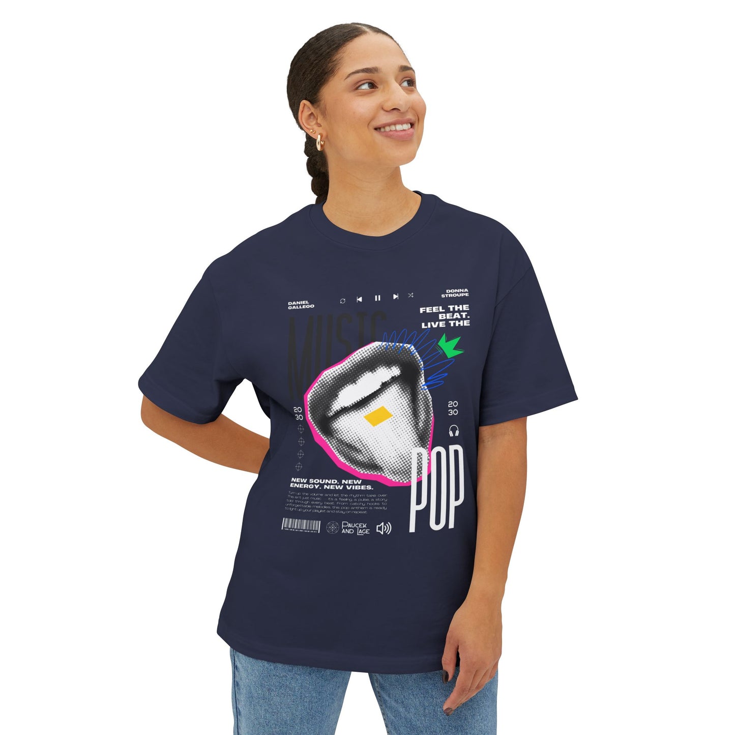 Pop Music Graphic Tee — 'Feel the Beat, Live the Pop' Oversized Boxy T-Shirt