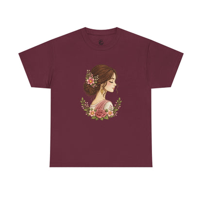 Floral Profile Tee — Vintage Woman Portrait T-Shirt
