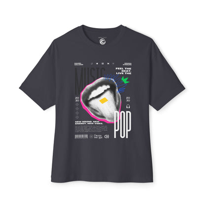 Pop Music Graphic Tee — 'Feel the Beat, Live the Pop' Oversized Boxy T-Shirt