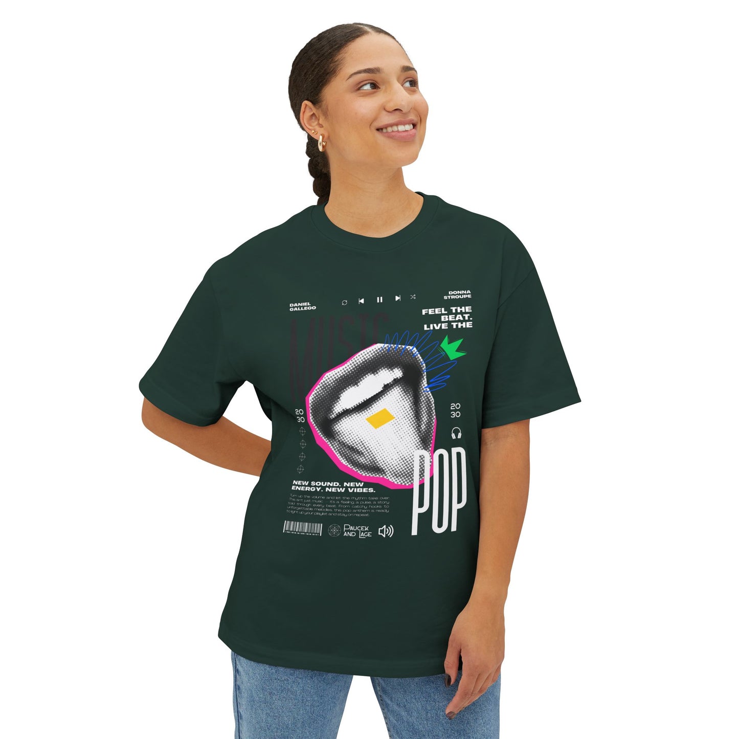 Pop Music Graphic Tee — 'Feel the Beat, Live the Pop' Oversized Boxy T-Shirt