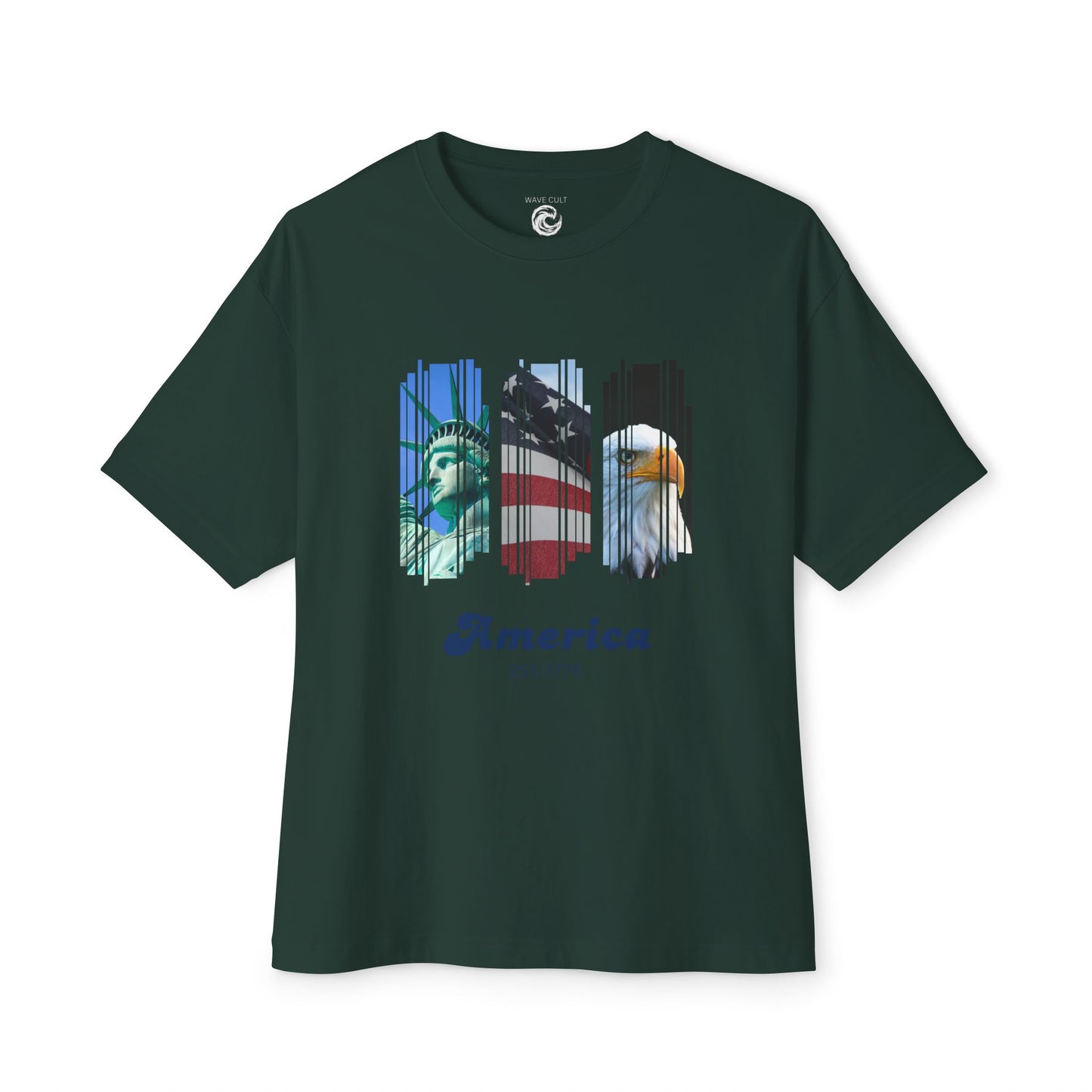 Patriotic America Tee — Statue of Liberty, Flag & Eagle Graphic