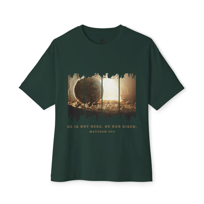 He Is Risen Oversized Tee — Easter Christian Resurrection Shirt