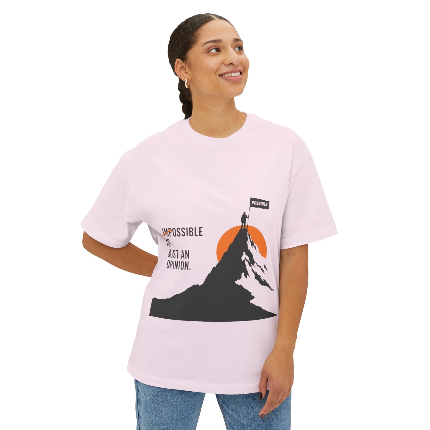 Impossible Is Just An Opinion Mountain Tee — Motivational Graphic T-Shirt