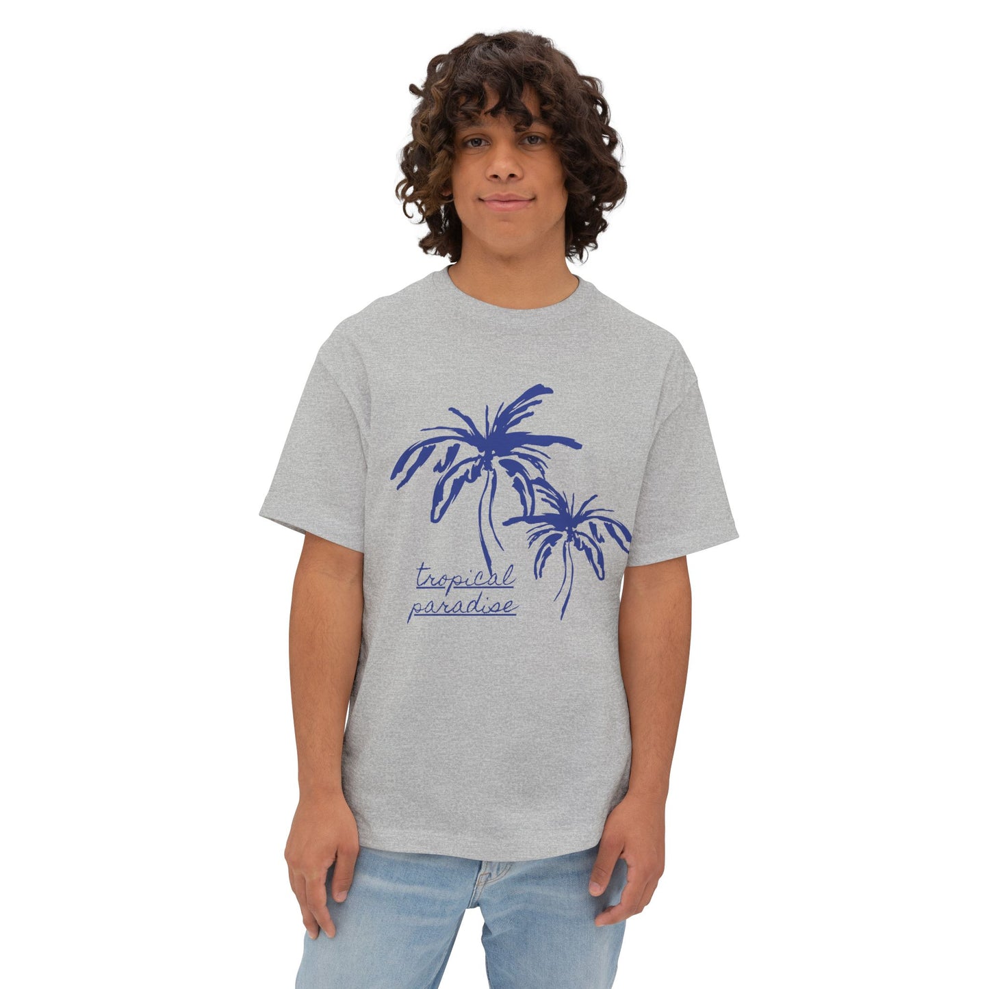 Tropical Paradise Boxy Tee — Palm Tree Oversized Graphic T-Shirt