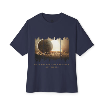 He Is Risen Oversized Tee — Easter Christian Resurrection Shirt