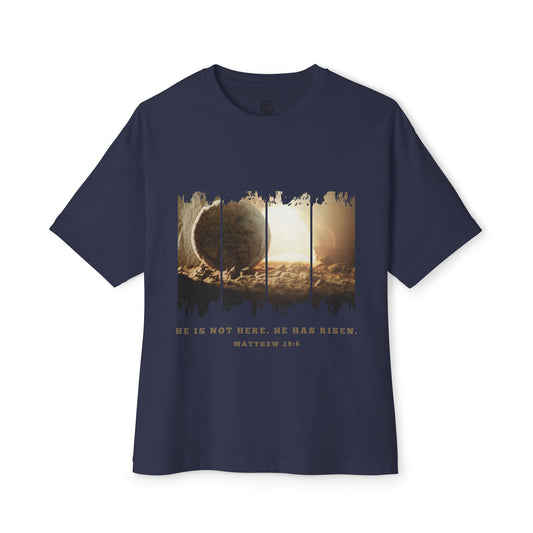 He Is Risen Oversized Tee — Easter Christian Resurrection Shirt