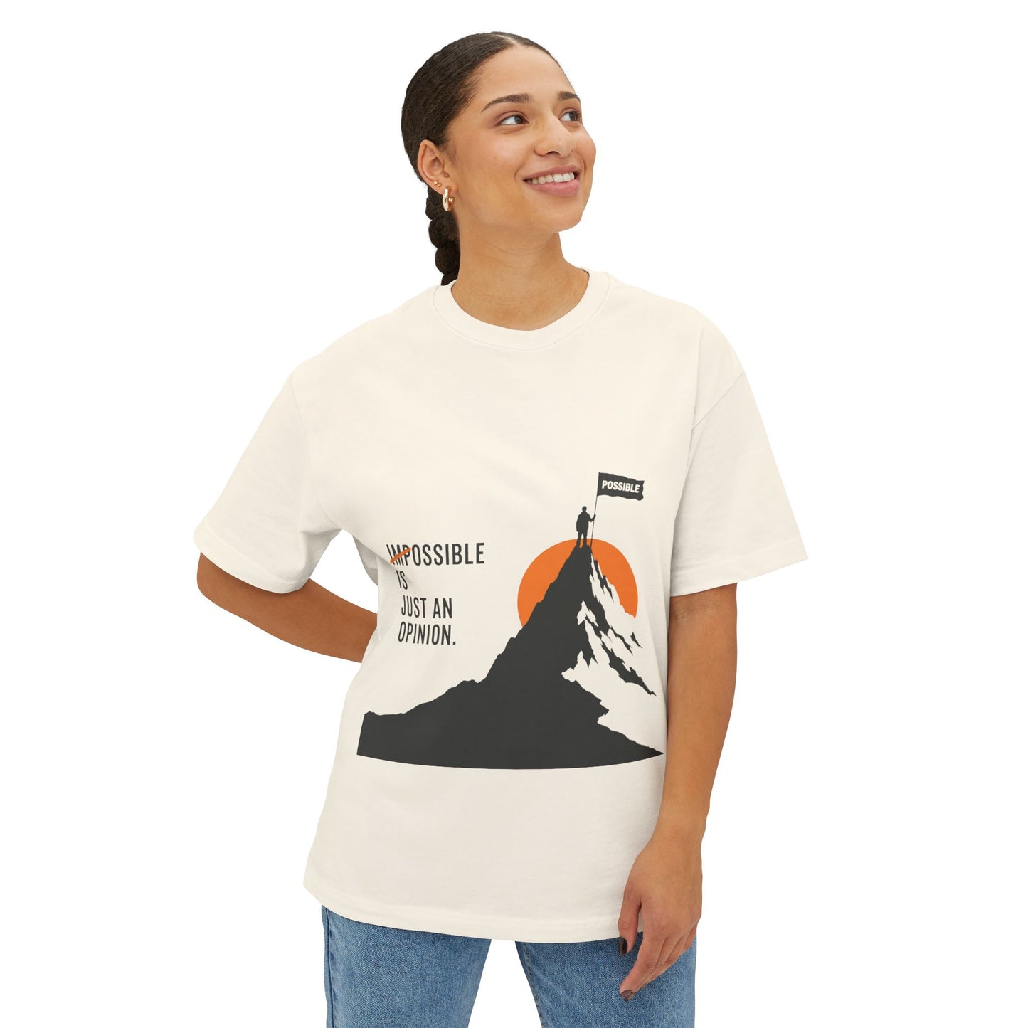 Impossible Is Just An Opinion Mountain Tee — Motivational Graphic T-Shirt