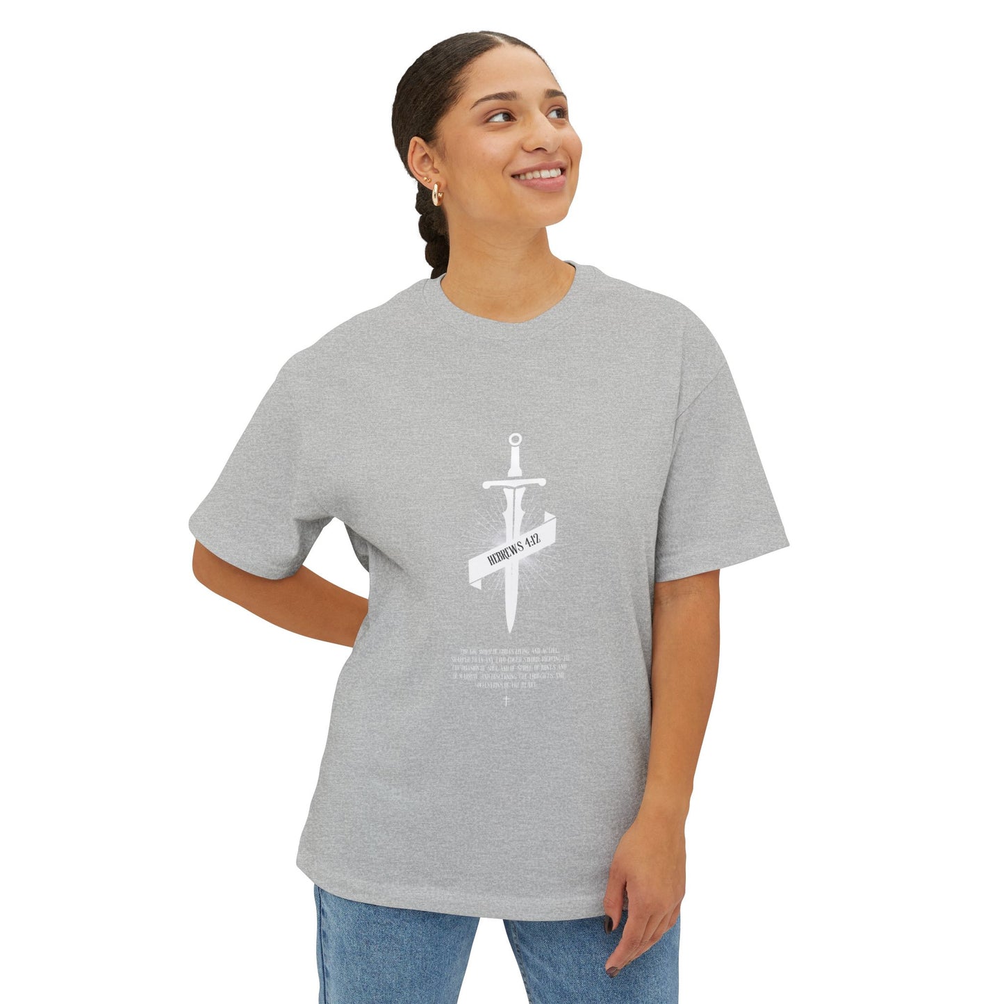 Boxy Tee — Dagger & Banner Graphic T-Shirt ("Forgive Us")