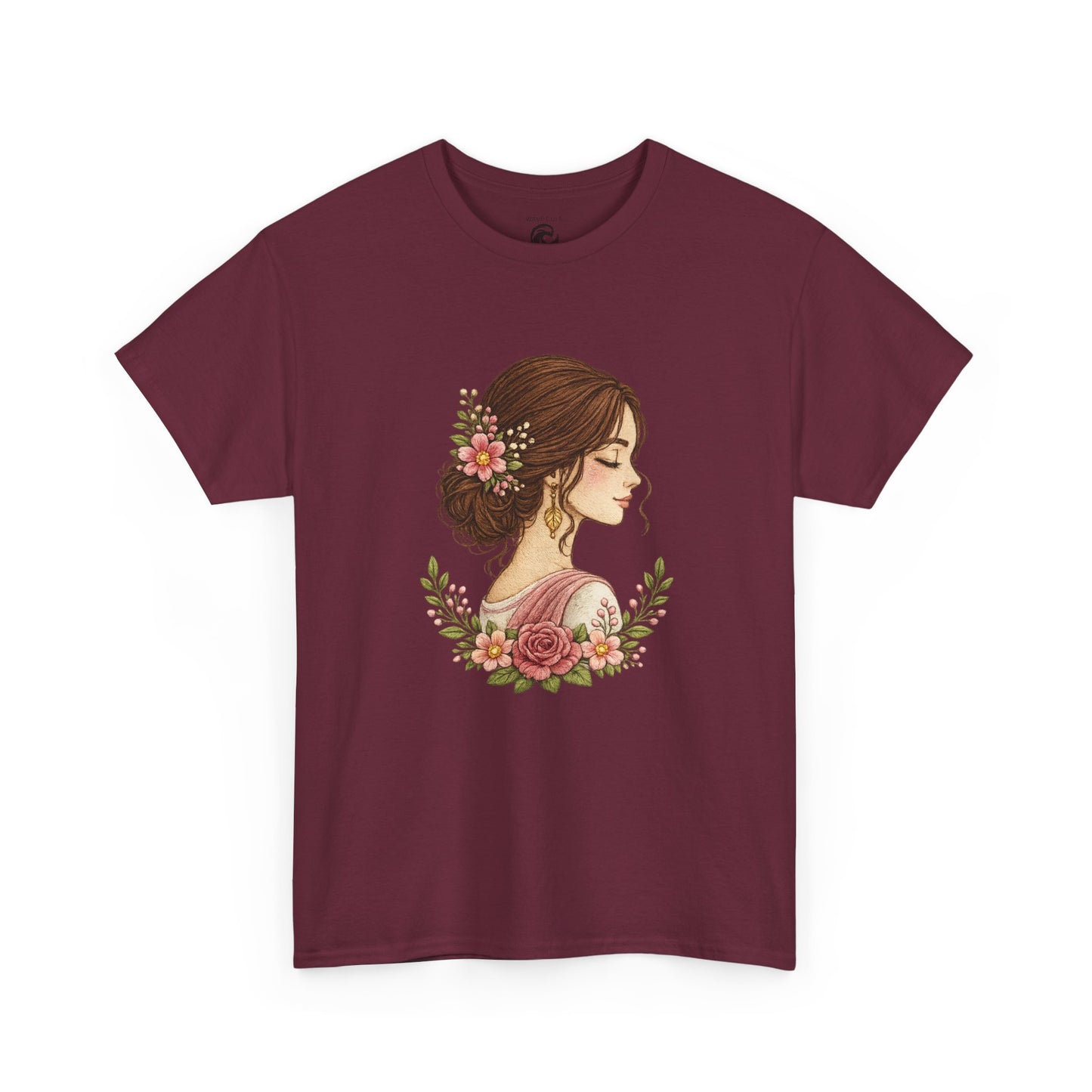 Floral Profile Tee — Vintage Woman Portrait T-Shirt