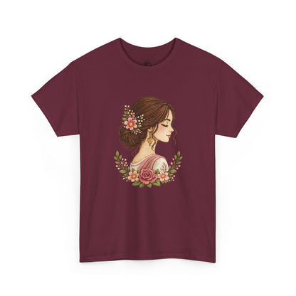 Floral Profile Tee — Vintage Woman Portrait T-Shirt