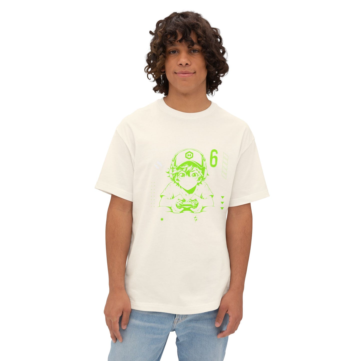Cyber Gamer Tee — Neon Green Anime Controller Design